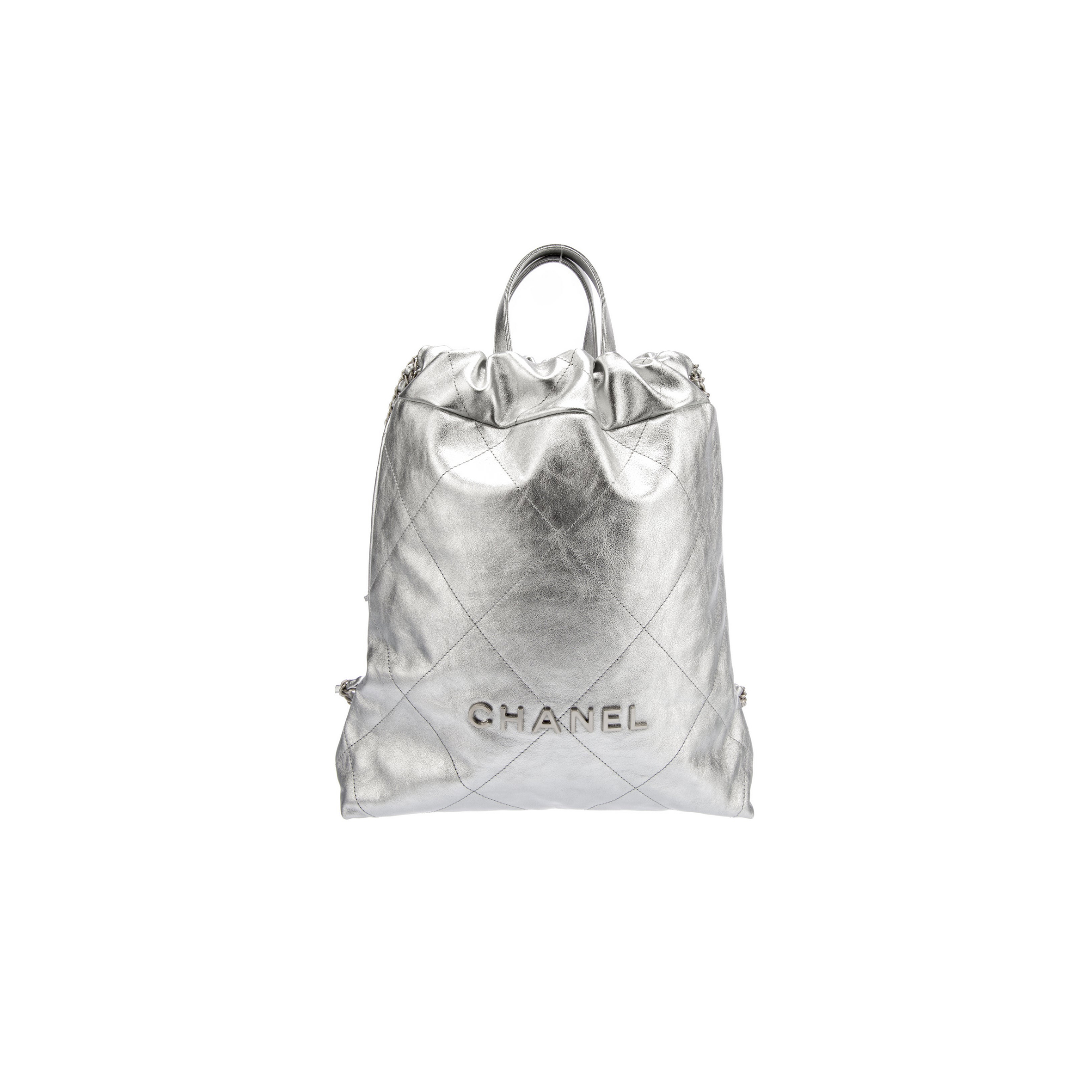 CHANEL MASTER METALLIC CALFSKIN QUILTED CHANEL 22 BACKPACK SILVER (34*29*10.5cm)
